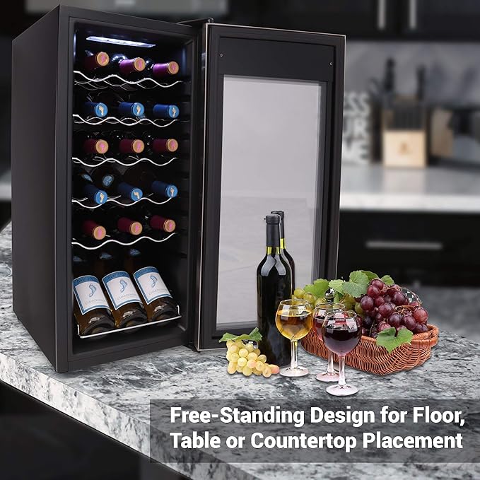 NutriChef PKCWC18 Slim Wine Fridge 18 Bottle Mini Beverage Chiller Adjustable Temp Control, 30x13x17 IN, Black-Ruum Studio Home
