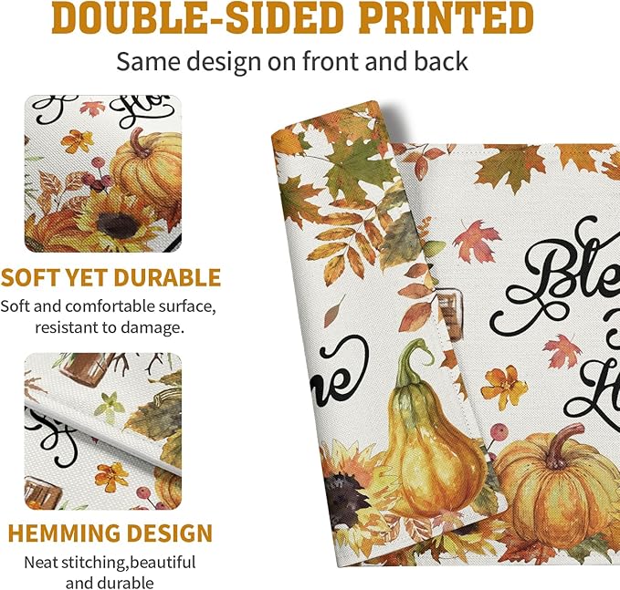 Fall Cross Pumpkin Placemats Set of 4 Autumn Thanksgiving Harvest Sunflower Maple Leaf Orange Linen Table Mats Seasonal Farmhouse Decorative Place Mat for Party Kitchen Dining Decor-Ruum Studio Home