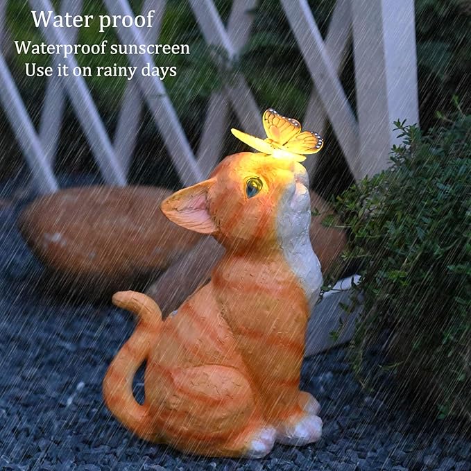 Cat Garden Figurines Outdoor Decor Solar Statue with LED Lights for Patio Lawn Yard Art Decoration Housewarming Garden Gift-Ruum Studio Home