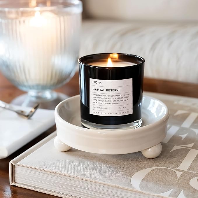 Santal Reserve Luxury Scented Candles, 9oz Soy Wax Candles for Home Scented, Sandalwood, Amber, Iris & Leather Scent, Long Burning Time, Gifts for Women, Men, Sister, Teacher-Ruum Studio Home