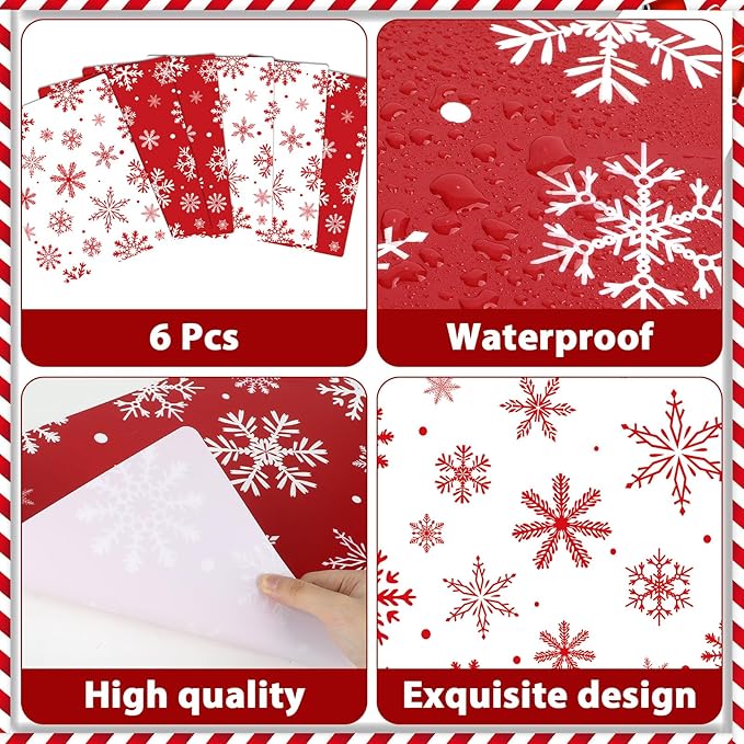 Christmas Placemats Set of 6 Christmas Red and White Snowflake Plastic Table Mats Winter Place Mats Washable Seasonal Xmas Winter Holiday Table Decoration for Indoor Outdoor Party Kitchen Dining-Ruum Studio Home