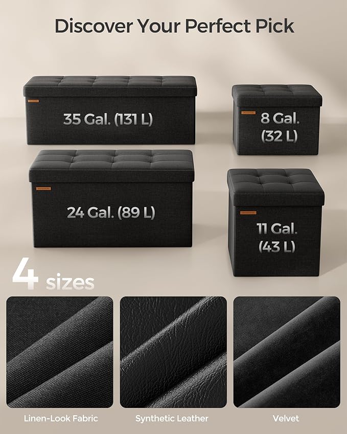 SONGMICS MAZIE Collection - 43 Inches Folding Storage Ottoman Bench, Ottoman Foot Rest, End of Bed Bench, Storage Chest, Load 660 lb, for Living Room, Bedroom, Entryway, Ink Black ULSF077B01-Ruum Studio Home