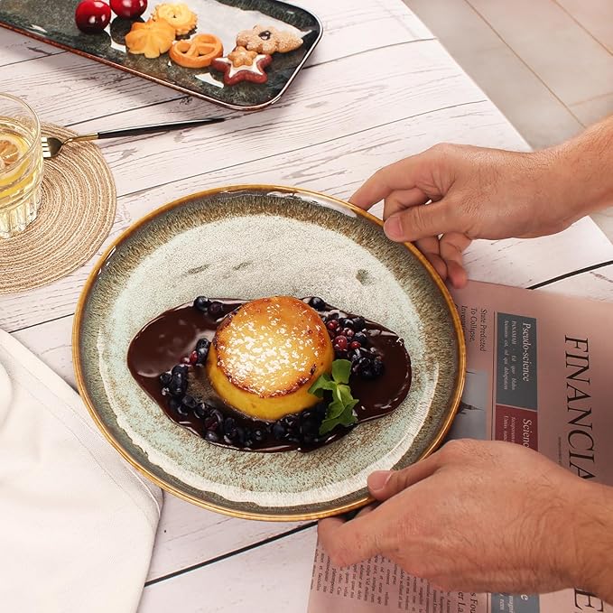 Ceramic Dinner Plates Dish Set,Set of 4,for Lunch snacks -Microwave Oven & Dishwasher Safe,Scratch Resistant,Dinnerware Kitchen Porcelain Serving Dishes 10 Inch Round-Ruum Studio Home