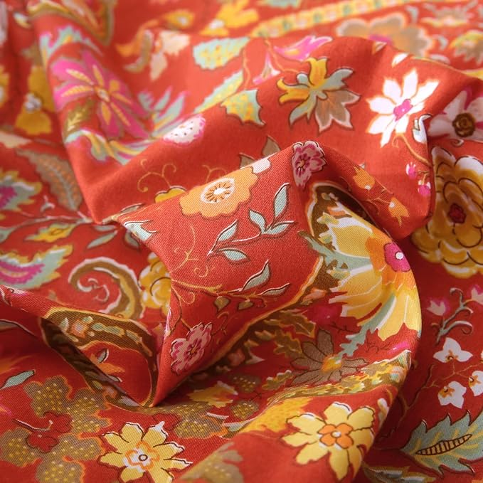 ABREEZE Paisley Bedding Sets 3Pcs Brushed Cotton Duvet Cover Set King Size Rustic Damask Red Floral Comforter Cover with Zipper Closure Boho Bedding Collections-Ruum Studio Home