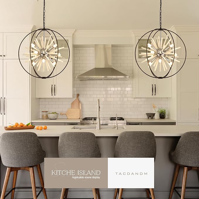 23.6" Black Chrome 12-Light Globe Sputnik Chandelier Modern Adjustable Hanging Ceiling Glass Tube Pendant Light Fixture for Entryway Foyer Staircase Dining Living Room Hallway-Ruum Studio Home