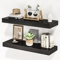 Floating Shelves for Wall, 24" W x 6.7" D x 1.5" H, Wooden Wall Mounted Display Shelves with Invisible Brackets for Living Room, Bedroom, Bathroom, Kitchen Decor and Storage, Set of 2, Black-Ruum Studio Home