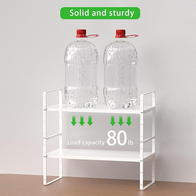 Expandable Cabinet Storage Shelf Stackable Organizer Rack for Kitchen Bathroom Pantry Spice Cupboard Countertop Home Office Desk Heavy Duty Nonslip White Large 1 Pack-Ruum Studio Home