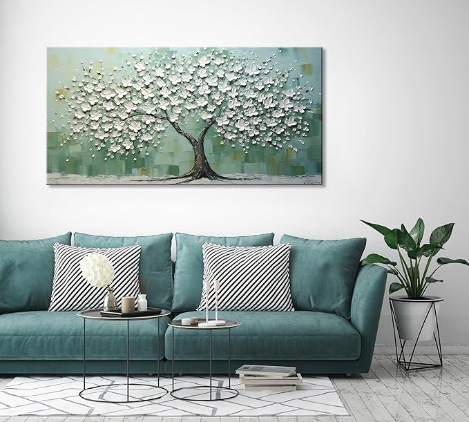 LASMOND Turquoise Tree of Life Wall Art for Living Room Canvas Prints Artwork Modern Abstract Bedroom Office Painting Decor (40x20 Inches)-Ruum Studio Home