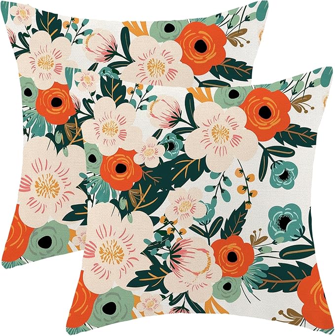 CXMEIFLY Spring Pillow Covers 16 x 16 Inch Set of 2 for Watercolor Flowers Decor Throw Pillows Pink Red Green Plant Floral Outdoor Decorative Cushion Cases for Couch Bed Decorations-Ruum Studio Home
