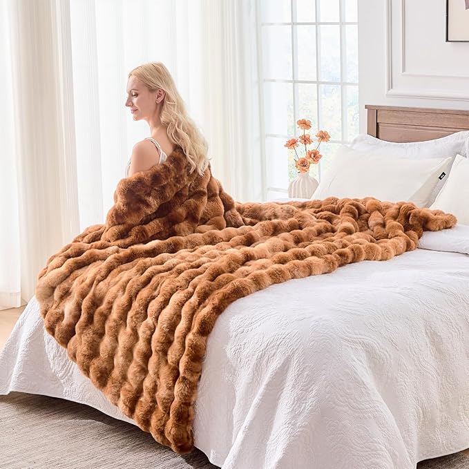 BENVWE Faux Fur Throw Blanket for Couch Bed - Fluffy Soft Thick Bubble Blanket for Living Room Home Decor - Fathers Day Birthday Gifts for Women Men, Tie-dye Caramel, 60" x 80"-Ruum Studio Home