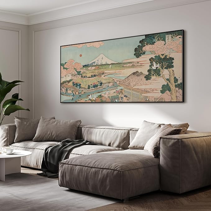 SIGNWIN 24"x46" Extra Large Framed Wall Art Japanese Ukiyo-e Landscape, Timeless Mt. Fuji Scene for Zen-Inspired or Asian-Style Interiors for Home Living Room Bedroom Decor (Frame Assembly Required)-Ruum Studio Home