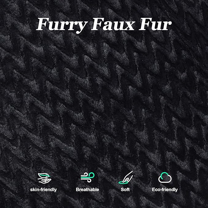 Hobestluk 3 in 1 Bean Bag Chair Giant Bean Bag Chairs for Adults with Chevron Plush Fur Cover Convertible Bean Bag Floor Cushion with Machine Washable Cover for Living Room (Chevron Plush Black)-Ruum Studio Home