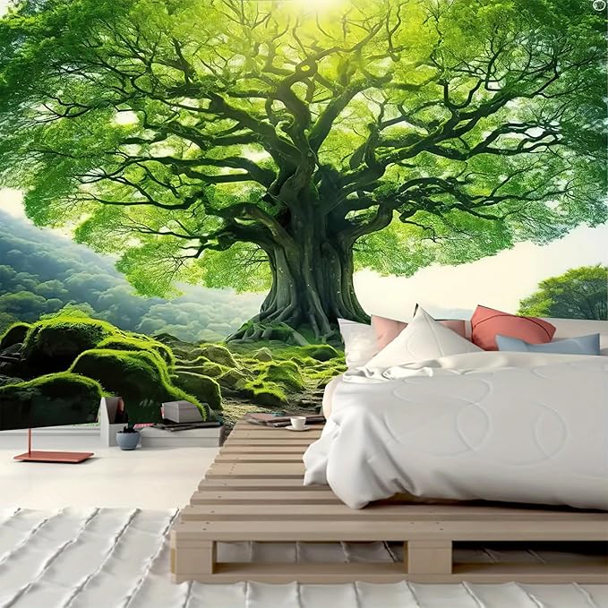 FENDROM Nature Green Big Tree Wall Tapestry Landscape Forest Mountains Sunshine Through Tree of life 3D Print Wall Art for Bedroom Living Room Dorm Decor-Ruum Studio Home
