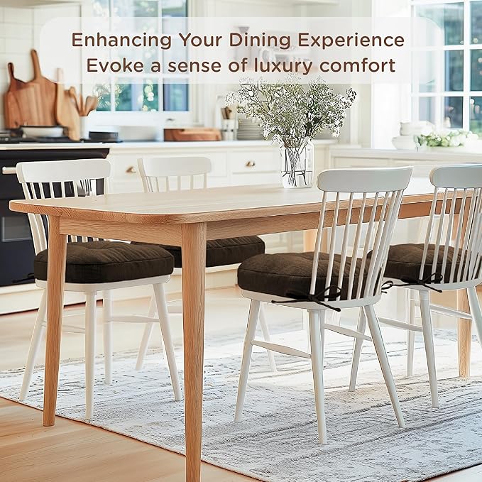 Codi Dining Chair Cushions 2 Pack, Thick Chairs Pads for Indoor Kitchen Room - Washable, Non-Slip Memory Foam Seat Cushion with Ties, 16.5"x16.5"x 3.5", Set of 2, Brown-Ruum Studio Home