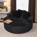 ovios 58" Oversized Round Chair Lounge Chaise Indoor, No Assembly Required, Cloud Large Circle Chair with Plush Fuax Fur, Fluffy Modern Sleeper Sofa Bed for Reading Yoga, Black (Plush Corduroy Fabric)-Ruum Studio Home