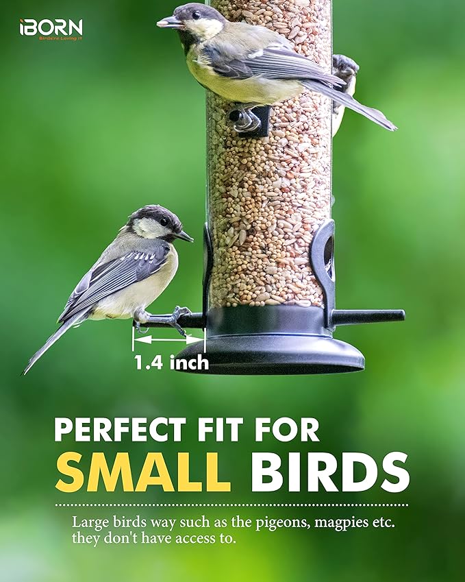 iBorn Metal Bird Feeder Hanging Wild Bird Seed Feeder for Mix Seed Blends Heavy Duty All Metal Black Finish,14 Inch 6 Port,Pack of 2-Ruum Studio Home
