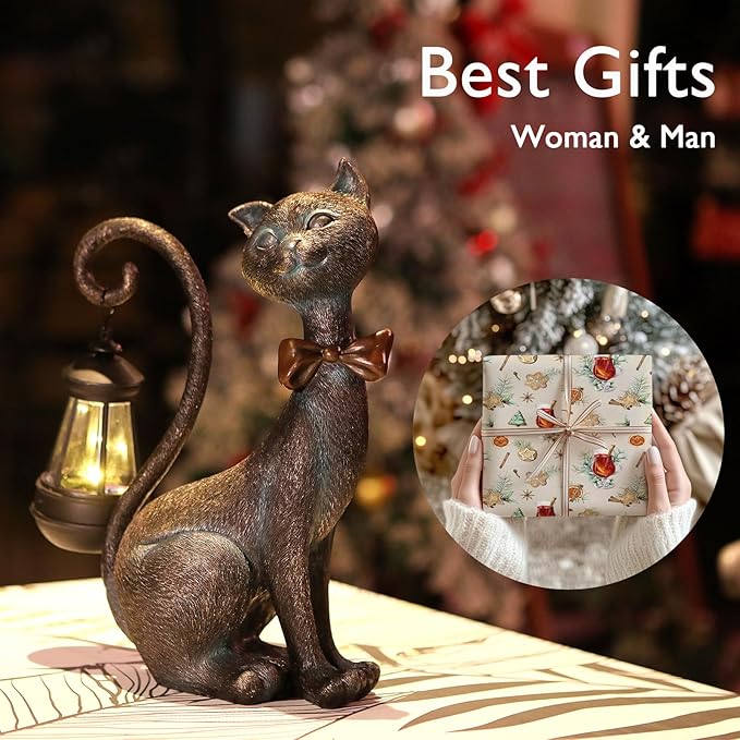 Whimsical Outdoor Cat Statues with Solar Garden Lantern:Cat Garden Statues for Outside Fall Decor Clearance,Outdoor Figurine for Yard Art Lawn Ornaments Patio Balcony Home House - Birthday Gifts-Ruum Studio Home