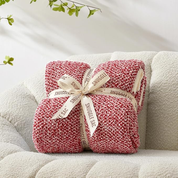 Snuggle Sac Christmas Red Blanket Twin Size, Ultra Soft Warm Fuzzy Knit Blanket Throws Dupes for Couch,Sofa, Bed, Heather Red, 60x80 inches-Ruum Studio Home