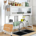 Dish Drying Rack, 3-Tier Over Sink Dish Drying Rack, 33.5" Sink Dish Rack for Small Kitchen, Space-Saving Sink Dish Rack with Cover, Baskets, Utensil, Large Kitchen Storage Organizer White-Ruum Studio Home