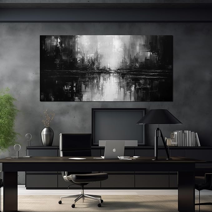 Large Abstract Canvas Wall Art for Living Room Large Size,Black and White Pictures Wall Art for Office 29 x 59 Inch-Ruum Studio Home