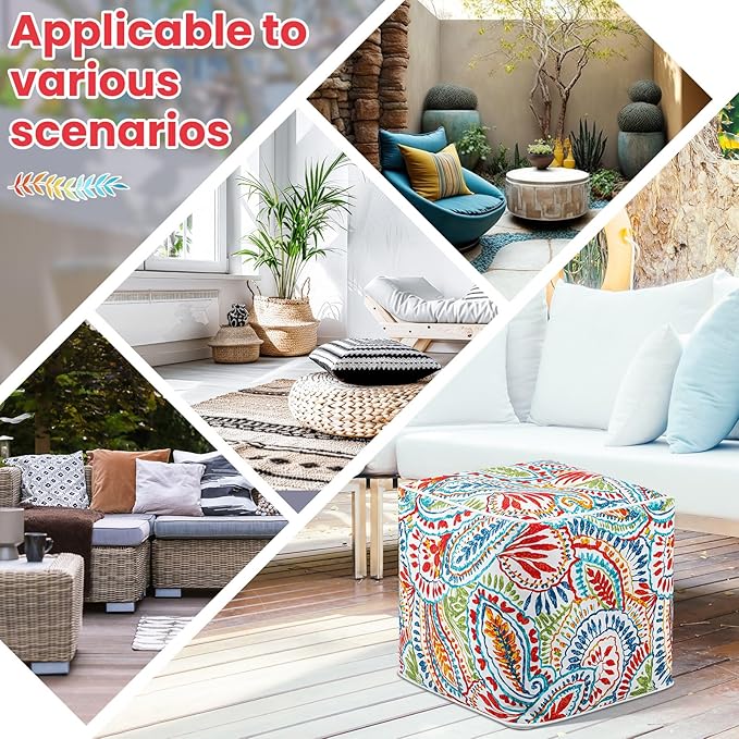 Juexica 1 Pack Ottoman Poufs Indoor Outdoor Inflatable Ottoman Stool Cube Pouffe Square Footstool with Handle for Patio Garden Home Boho Decorative Living Room, Bedroom (16 x 16 x 16 Inches)-Ruum Studio Home