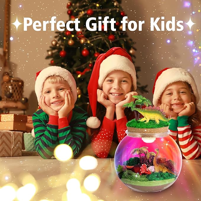 Dinosaur Light-Up Terrarium Kit for Kids- Birthday Gifts for Boys Ages 4 5 6 7 8-12 Year Old- Dinosaur Toys for Boys with Multicolor LED Light & Remote-Ruum Studio Home