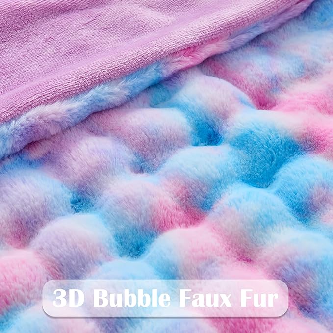 NEWCOSPLAY Faux Fur Twin Blanket Purple Rainbow Luxury Fluffy Thick Warm Bubble Blanket for Couch Sofa Bed 700GSM (Purple Rainbow, Twin(60"x80"))-Ruum Studio Home