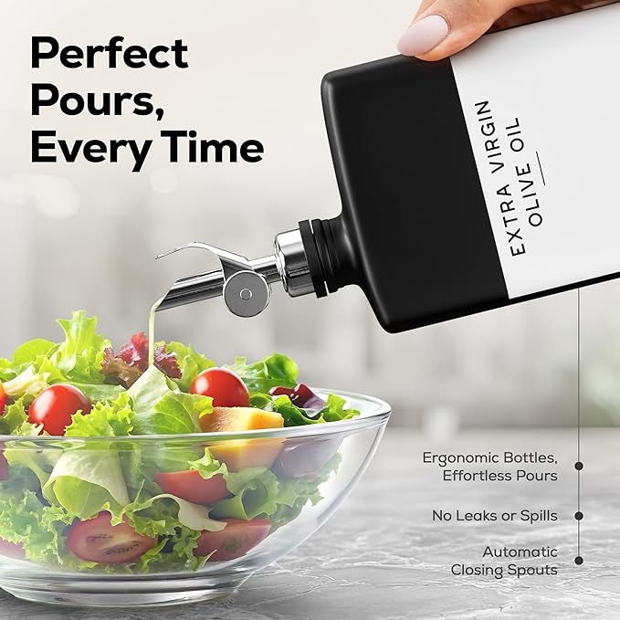 Black Glass Olive Oil Dispenser Bottle for Kitchen by Brighter Barns - Soy Sauce Dispenser, Coffee Syrup Bottle - Modern Kitchen Decor for Restaurant, Airbnb, Coffee Bar Accessories (Black, Set of 2)-Ruum Studio Home