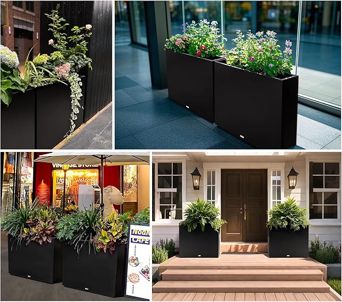 Large Rectangular Metal Planter Box Outdoor 30" H x 34" W x 10" D,Tall Flower Pot with Quick Installation,Long Black Planters for Outdoor Plants with Drainage Holes for Plants,Patio,Garden-Ruum Studio Home