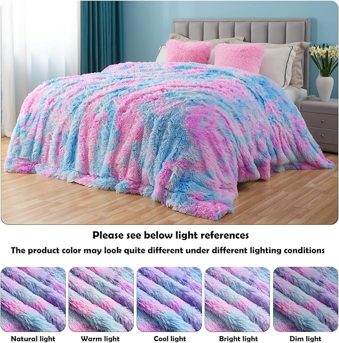 GONAAP Fuzzy Faux Fur Throw Blanket Queen Size Purple Rainbow Super Soft Cozy Plush Fuzzy Shaggy Blanket for Couch Sofa Bed (Purple Rainbow, Queen(90"x90"))-Ruum Studio Home