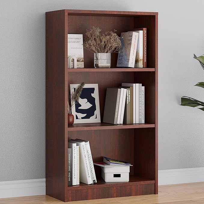 Bookshelf, Open Modern Bookshelf, 3 Shelf Bookcase with Freestanding Display Storage, Wooden Book Shelf for Bedroom, Living Room, Dinning Room, Office, Brown-Ruum Studio Home