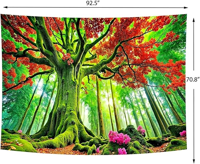 Delur Forest Tapestry Tree of Life Green Landscape Rainforest Wall Hanging Tapestry Colorful Mystical Nature Spiritual Psychedelic Headboard for Bedroom Living Room Home Decor (70.8" x 92.5")-Ruum Studio Home