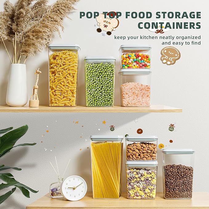 Pop Top Food Storage Containers - 8 Pack BPA-Free Pantry Organizers with Airtight Lids, Food-Grade with Measurement Marks-Ruum Studio Home