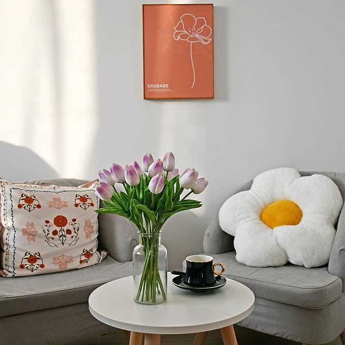 Mandy's Artificial Tulips 20 Stems Light Purple PU Faux Flowers for Wedding Home Decor 13.5 Inch-Ruum Studio Home