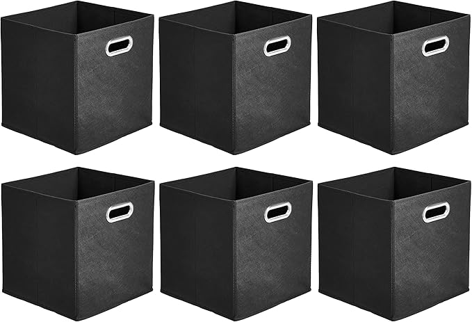 Amazon Basics Collapsible Cube Storage Organizer Bins, 6-Pack, 10.5 x 10.5 x 11 inches, Black-Ruum Studio Home