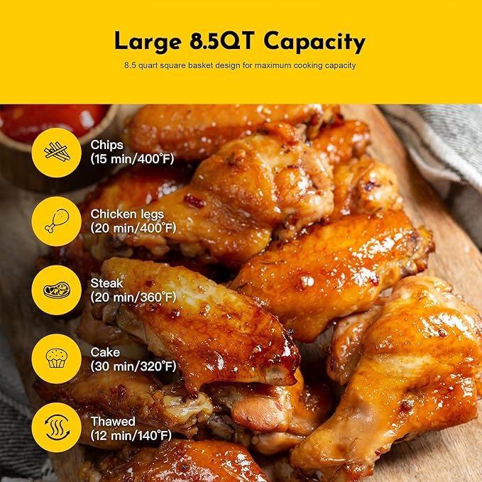 8.5QT Air Fryer, Upgraded Family Size Capacity, Visual Window, Square Basket Dials Stainless Steel Air Fryers, Reheat Leftovers, Easy Cooking for Healthier Breakfast & Dinner in Minutes-Ruum Studio Home
