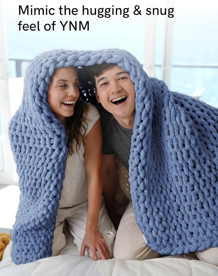 YnM Chunky Throw Blanket, Medium-Weight, Hand Knitted with Chenille Yarn, Skin Friendly, Ventilated and Breathable, Machine Washable, Home Décor Piece for Couch Sofa and Bed (Chambray Blue 80x87 Inch)-Ruum Studio Home