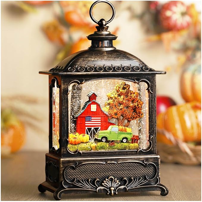 Fall Snow Globe Lantern Fall Decorations for Home Thanksgiving Gifts Autumn Harvest Fall Decor Swirling Glitter Snow Globes Barn Truck Pumpkin Farm-Ruum Studio Home