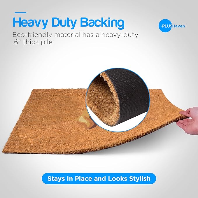 PLUS Haven Coco Coir Door Mat with Heavy Duty Backing, Natural Welcome Bull Dog Doormat, 17.5”x 30” for Entrance, Front Porch, Easy to Clean Entry Mat, Outdoor and Indoor Uses-Ruum Studio Home