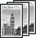 24x36 Poster Frame 3 Pack - Black Woodgrain, Solid Wood Picture Frame, Wall Gallery Frame - Wall Hanging-Ruum Studio Home
