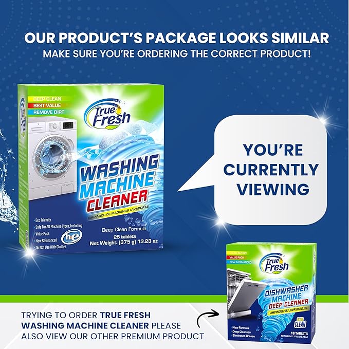 True Fresh Washing Machine Cleaner Tablets – 25-Pack Deep Cleaning for Front Loader, Top Load & HE Washers – Helps Remove Odor-Causing Residues, Pet Hair & Hard Water Buildup – Septic Safe-Ruum Studio Home
