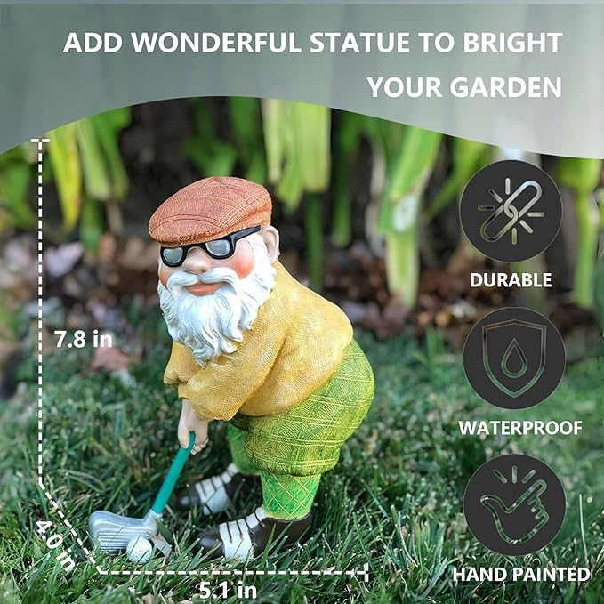 Elenon Golf Gnome Garden Statue Decorative, Adorable Flower Bed Decor Gnome Outdoor Decor, Funny Yard Patio Art Decor Dwarf Sculptures Table Ornament-Ruum Studio Home