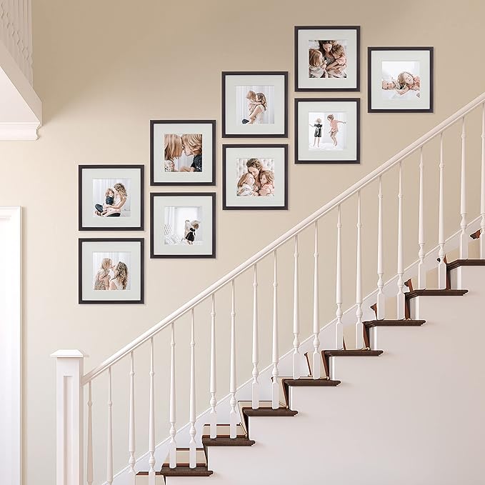 Sheffield Home 9 Piece Gallery Wall Frame Set, 12x12 Inch, Dark Oak-Ruum Studio Home