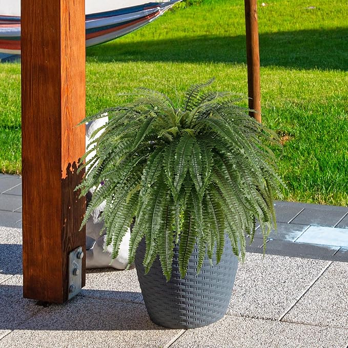 Single Silky 50" Artificial Fern Plant, Large Fake Fern with 100Fronds, Realistic Faux Boston Fern Bush for Outdoors & Indoor, Silk Greenery for Planter, Garden, Office, Home Décor-Ruum Studio Home