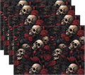 Halloween Skull Rose Placemats, Washable Heat Resistant 12×18 Inch Table Mats Floral Place Mats for Party Outdoor Decoration Kitchen Dining Décor-Ruum Studio Home