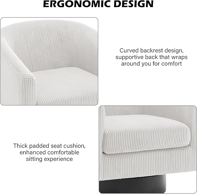 Swivel Barrel Accent Chair, Modern Round Corduroy Fabric Arm Chair for Living Room, Bedroom, Comfy Club Reading Chairs for Adults (Corduroy Beige, Set of 2)-Ruum Studio Home