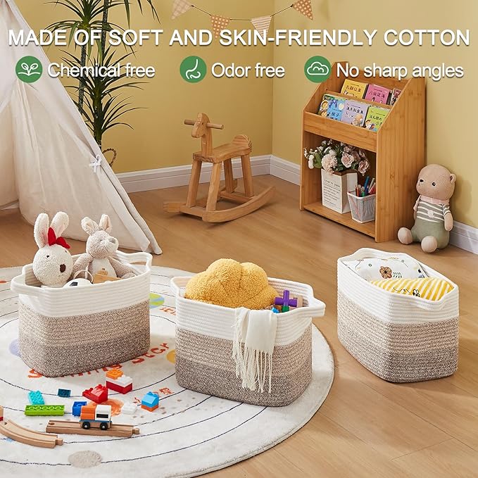 Storage Baskets for Organizing, Woven Baskets for Shelves, Rectangle Decorative Organizer for Storage Clothes, Toy, Books, Towels Nursery Bins 3 Pack (Gradient Yellow)-Ruum Studio Home