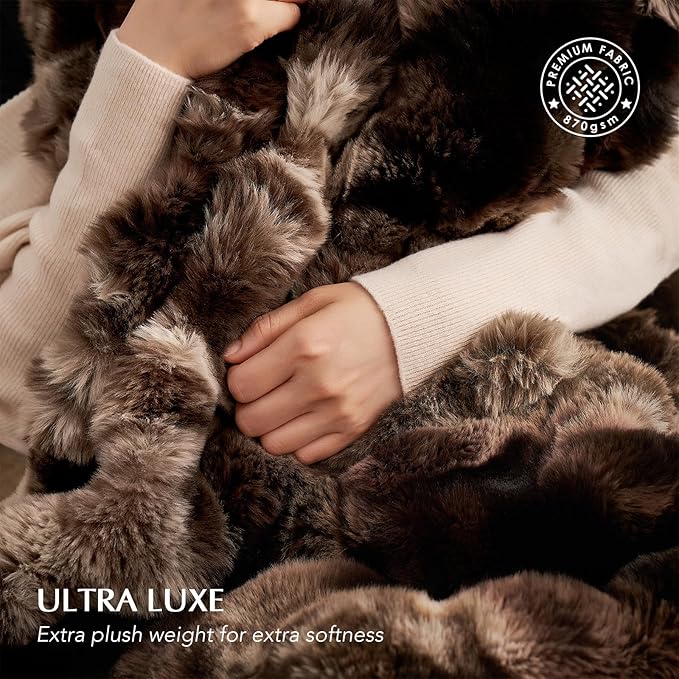 EVERGRACE Ultra Soft Luxury Fluffy Ridgeline Faux Rabbit Fur Throw Blanket, Thick Warm Bubble Throw for Bed, Cozy Plush Reversible Blankets for Couch, Chair, Sofa, Mocha Brown, 60x80 Inches, 870 GSM-Ruum Studio Home