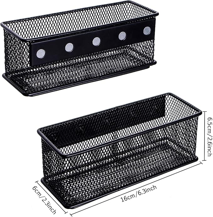 dedoot Magnetic Pencil Holder, Black Mesh Pen Organizer Strong Magnetic Storage Basket Organizes Pens, Pencils, Markers for Whiteboard, Locker, Fridge, Cubicle Desk, Offices 6.3x2.3x2.6inch,2 Pack-Ruum Studio Home