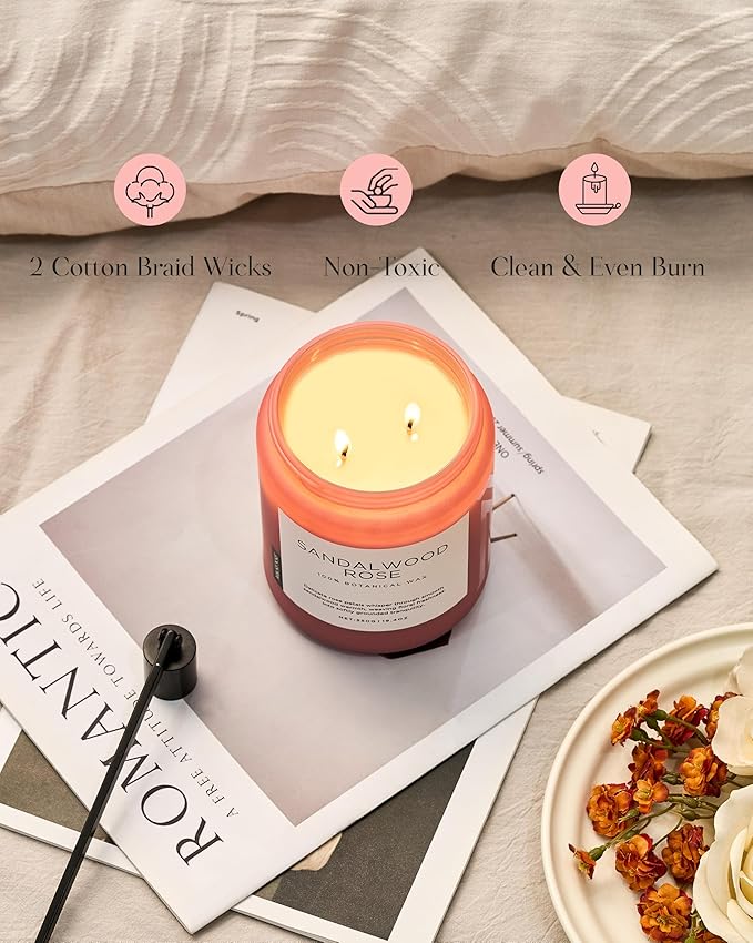 M&SENSE Sandalwood Rose Scented Candle 19.4oz 110 Hours Long Lasting Burn Natural Soy Wax Strong Scented Candle for Home, 2 Wick Home Fragrance Slow Burning Housewarming Gifts for Men Women-Ruum Studio Home